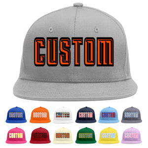 Custom Gray Orange-Black Flat Eaves Sport Baseball Cap