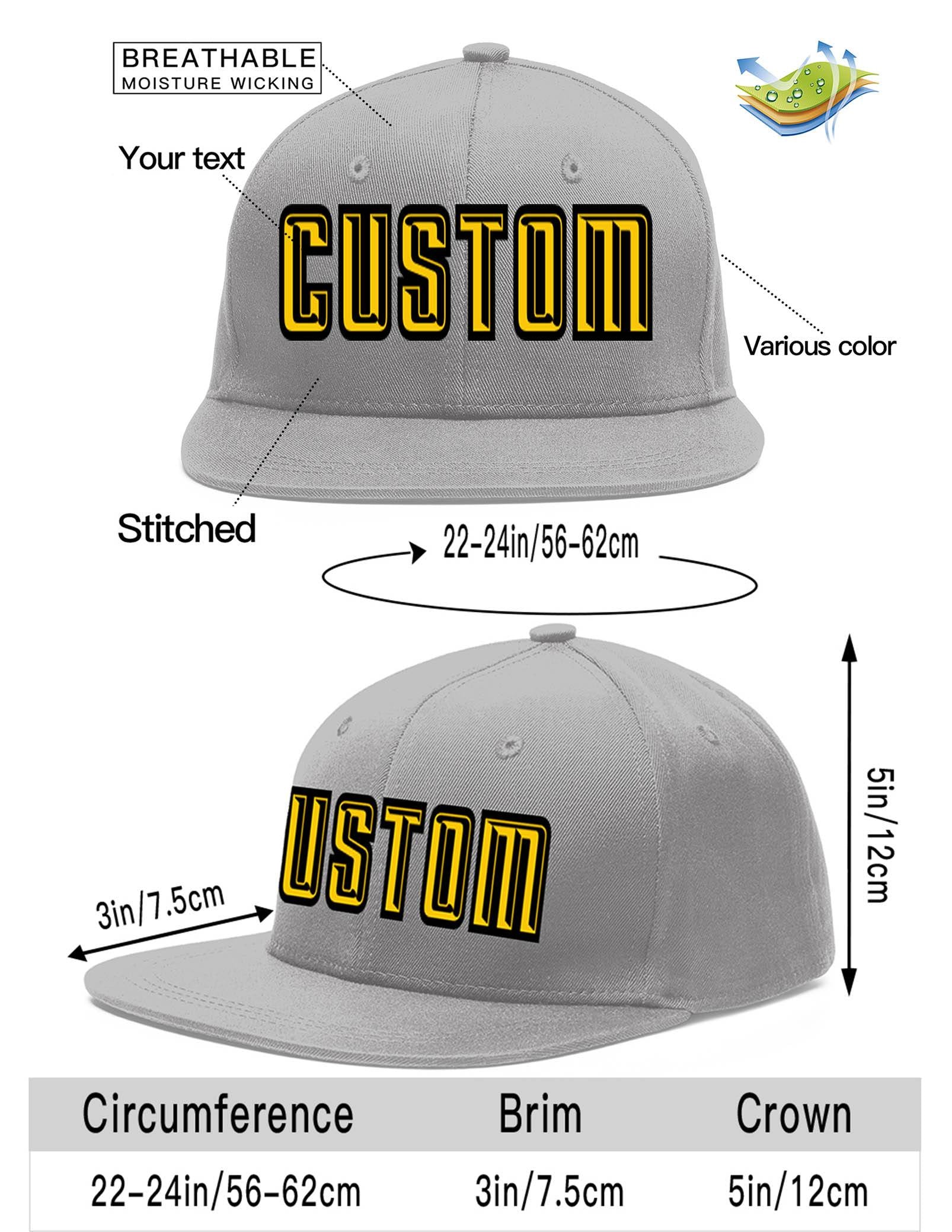 Custom Gray Gold-Black Flat Eaves Sport Baseball Cap