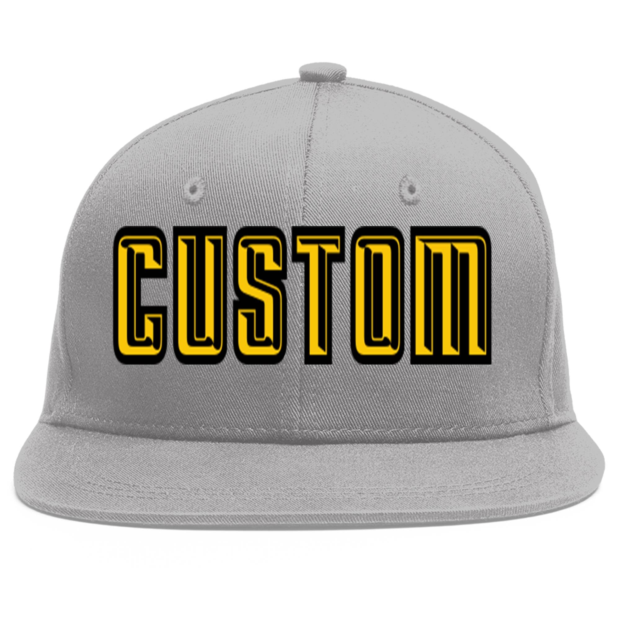 Custom Gray Gold-Black Flat Eaves Sport Baseball Cap