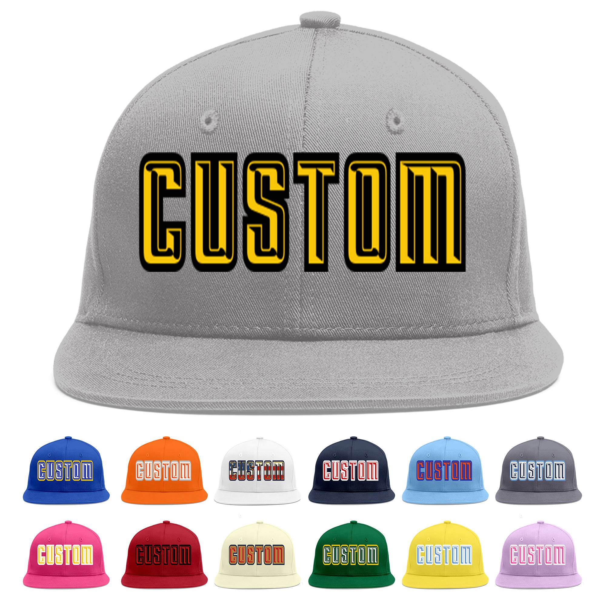 Custom Gray Gold-Black Flat Eaves Sport Baseball Cap