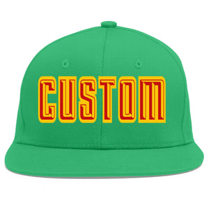 Custom Teal Red-Yellow Flat Eaves Sport Baseball Cap