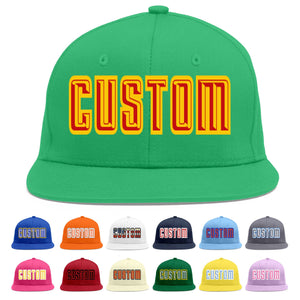 Custom Teal Red-Yellow Flat Eaves Sport Baseball Cap