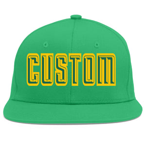 Custom Teal Kelly Green-Gold Flat Eaves Sport Baseball Cap