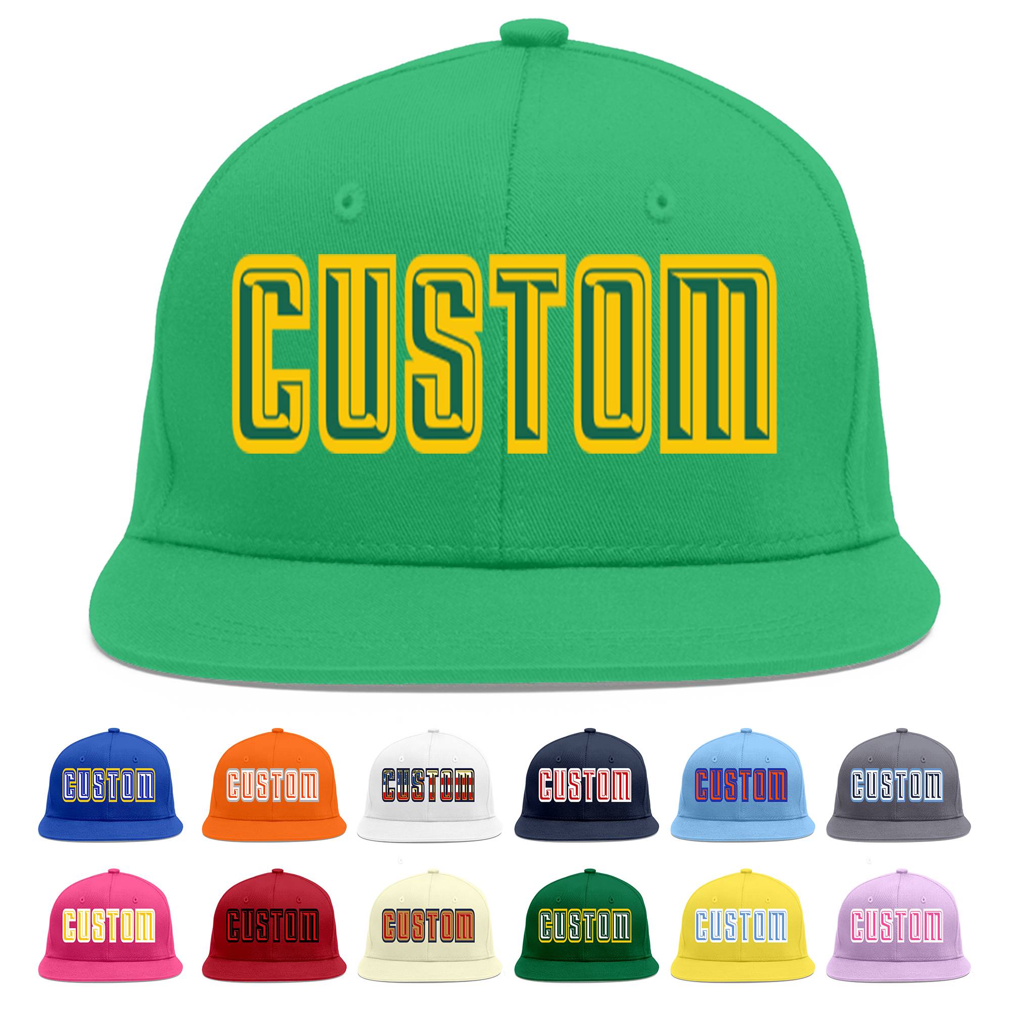 Casquette de baseball personnalisée Kelly Green-Gold Flat Eaves Sport