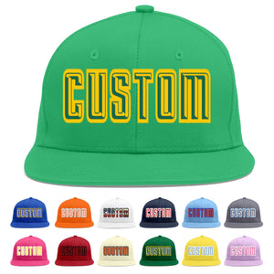 Custom Teal Kelly Green-Gold Flat Eaves Sport Baseball Cap