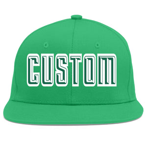 Custom Teal Kelly Green-White Flat Eaves Sport Baseball Cap