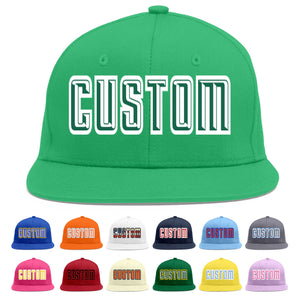 Custom Teal Kelly Green-White Flat Eaves Sport Baseball Cap