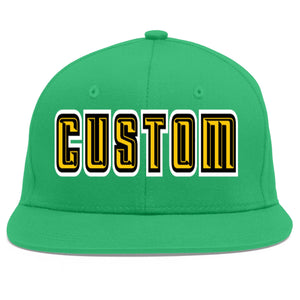 Custom Teal Gold-Black Flat Eaves Sport Baseball Cap