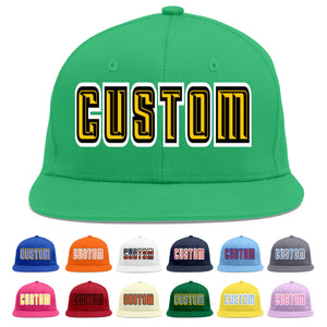 Custom Teal Gold-Black Flat Eaves Sport Baseball Cap