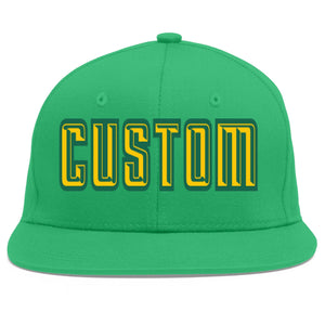 Casquette de baseball sport personnalisée sarcelle dorée-Kelly Green Flat Eaves