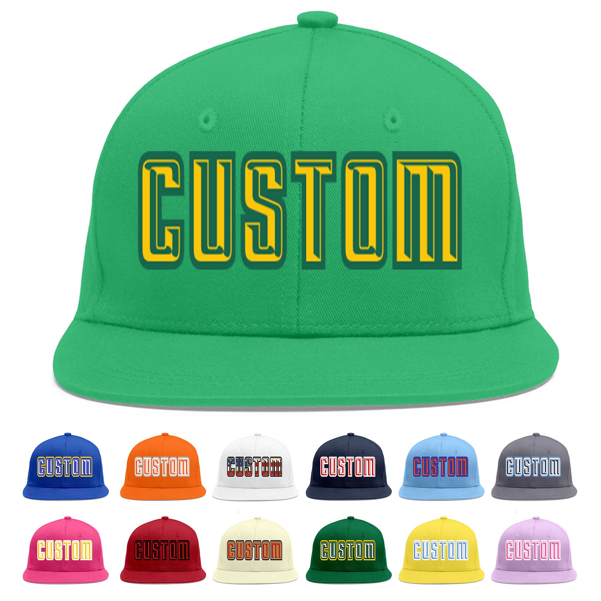 Casquette de baseball sport personnalisée sarcelle dorée-Kelly Green Flat Eaves