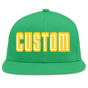 Custom Teal White-Gold Flat Eaves Sport Baseball Cap