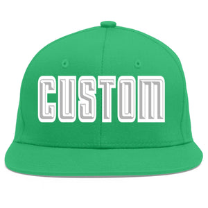 Custom Teal Gray-White Flat Eaves Sport Baseball Cap