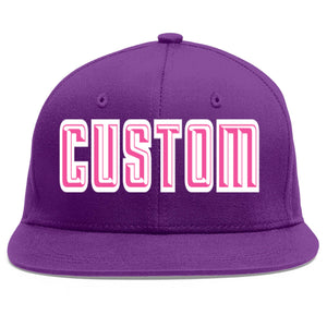 Custom Purple Pink-White Flat Eaves Sport Baseball Cap