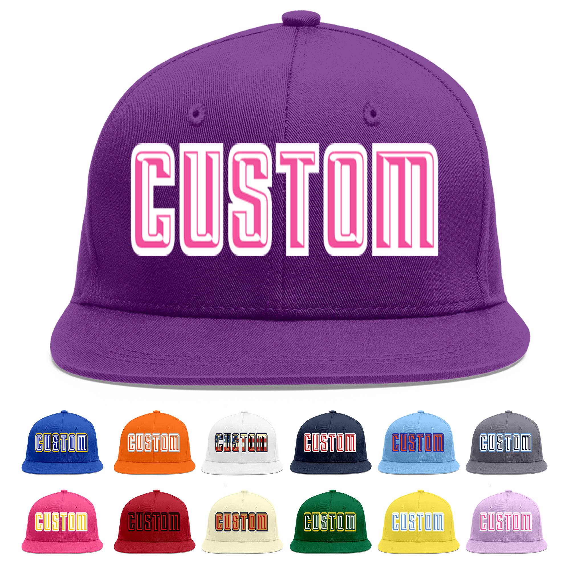 Casquette de baseball sport personnalisée violet rose-blanc avec avant-toit plat