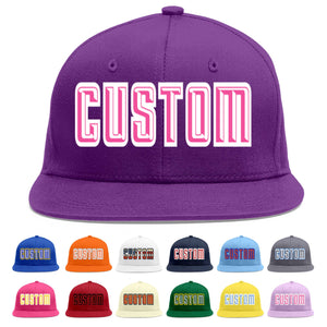 Custom Purple Pink-White Flat Eaves Sport Baseball Cap