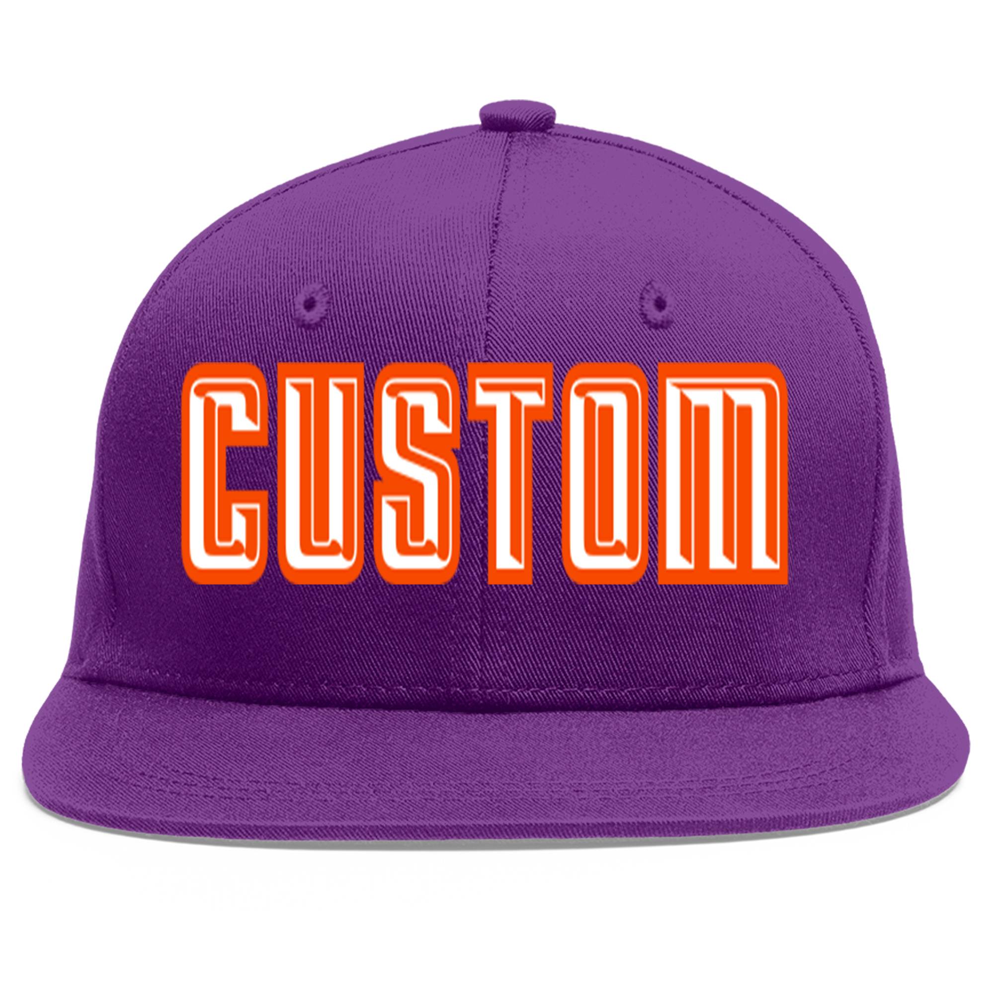 Casquette de baseball sport personnalisée violet blanc-orange à avant-toit plat