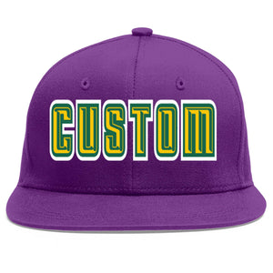 Custom Purple Gold-Kelly Green Flat Eaves Sport Baseball Cap