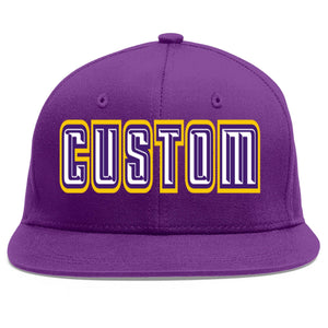 Custom Purple White-purple Flat Eaves Sport Baseball Cap