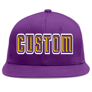 Casquette de baseball sport personnalisée violet or-violet plat avant-toit