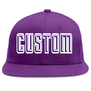 Custom Purple purple-White Flat Eaves Sport Baseball Cap