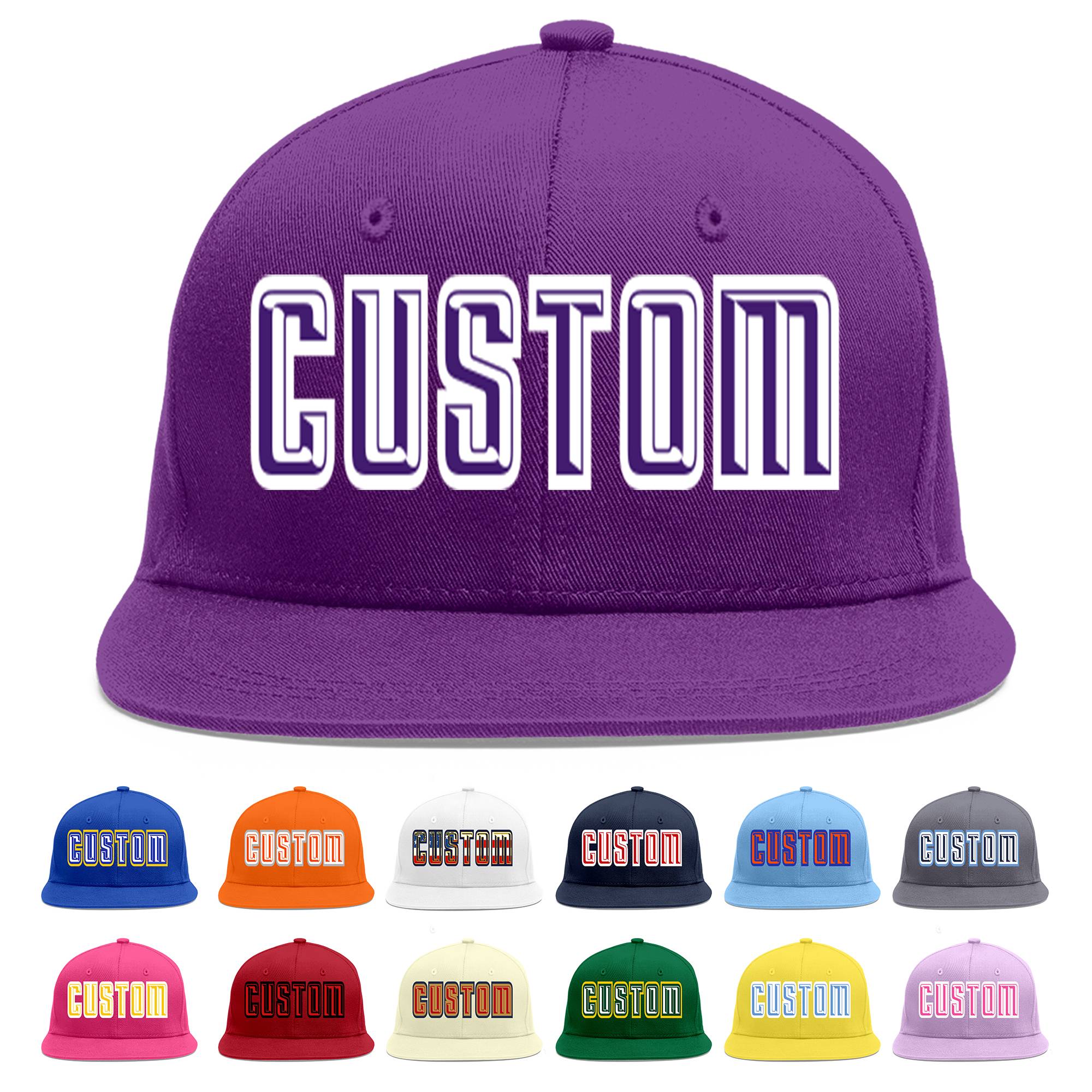 Casquette de baseball personnalisée, violet, violet, blanc, plat, avant-toit, sport