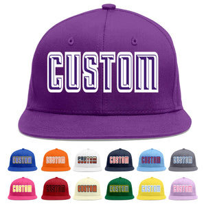 Custom Purple purple-White Flat Eaves Sport Baseball Cap