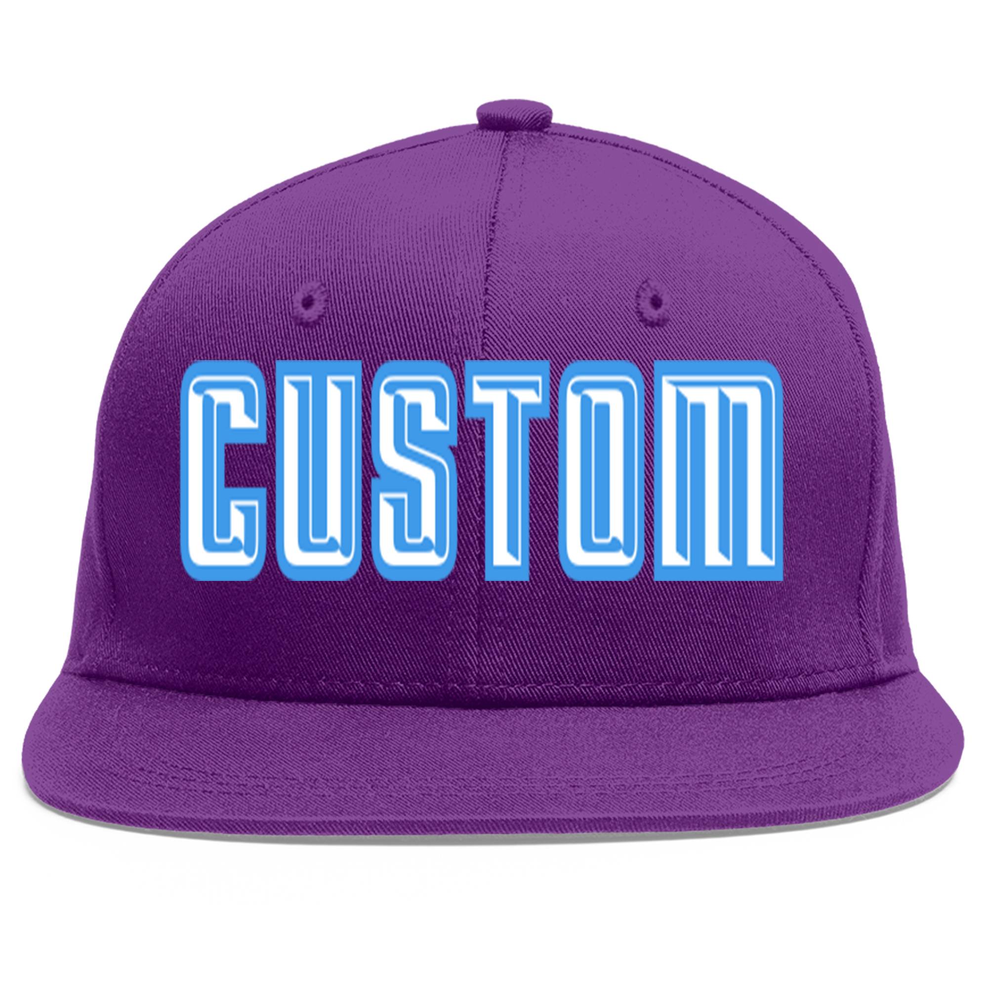 Casquette de baseball sport personnalisée violet blanc-poudre bleu plat Eaves