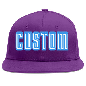 Custom Purple White-Powder Blue Flat Eaves Sport Baseball Cap