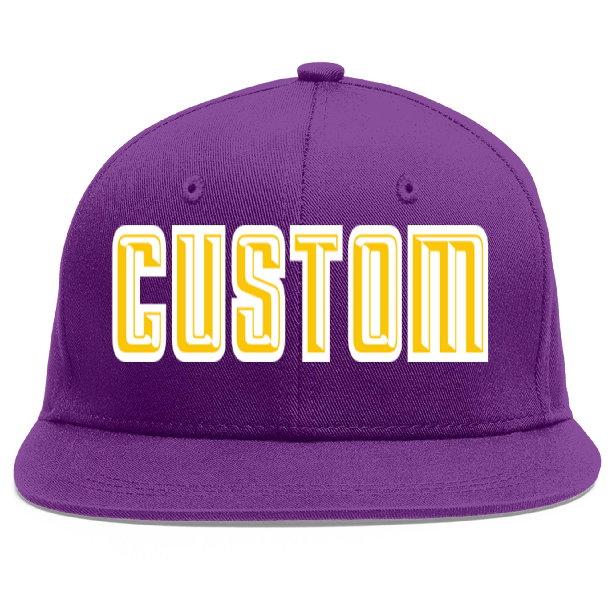 Casquette de baseball sport personnalisée violet or-blanc plat Eaves