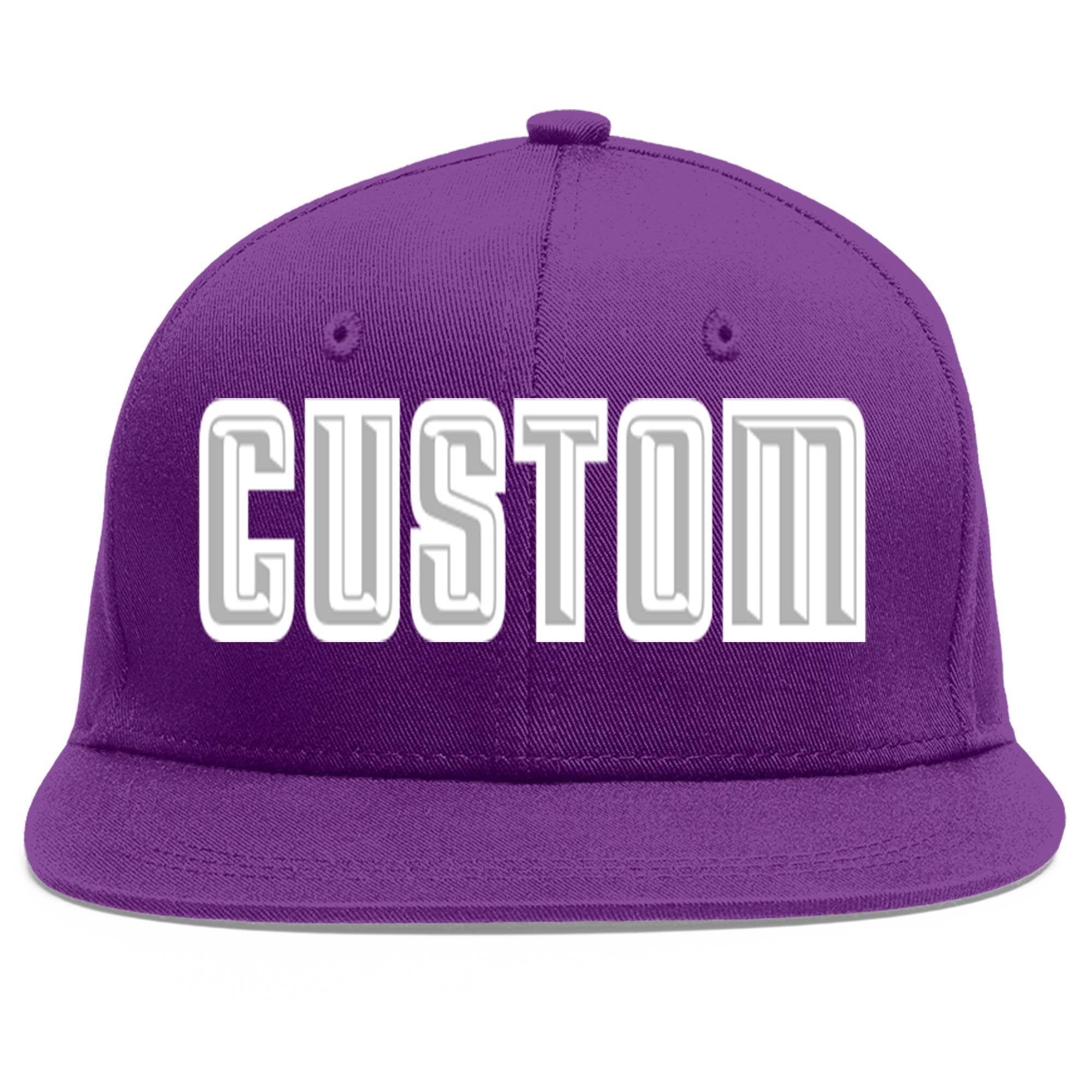 Casquette de baseball sport personnalisée violet gris-blanc à avant-toit plat