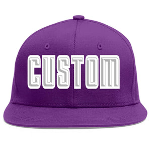 Custom Purple Gray-White Flat Eaves Sport Baseball Cap