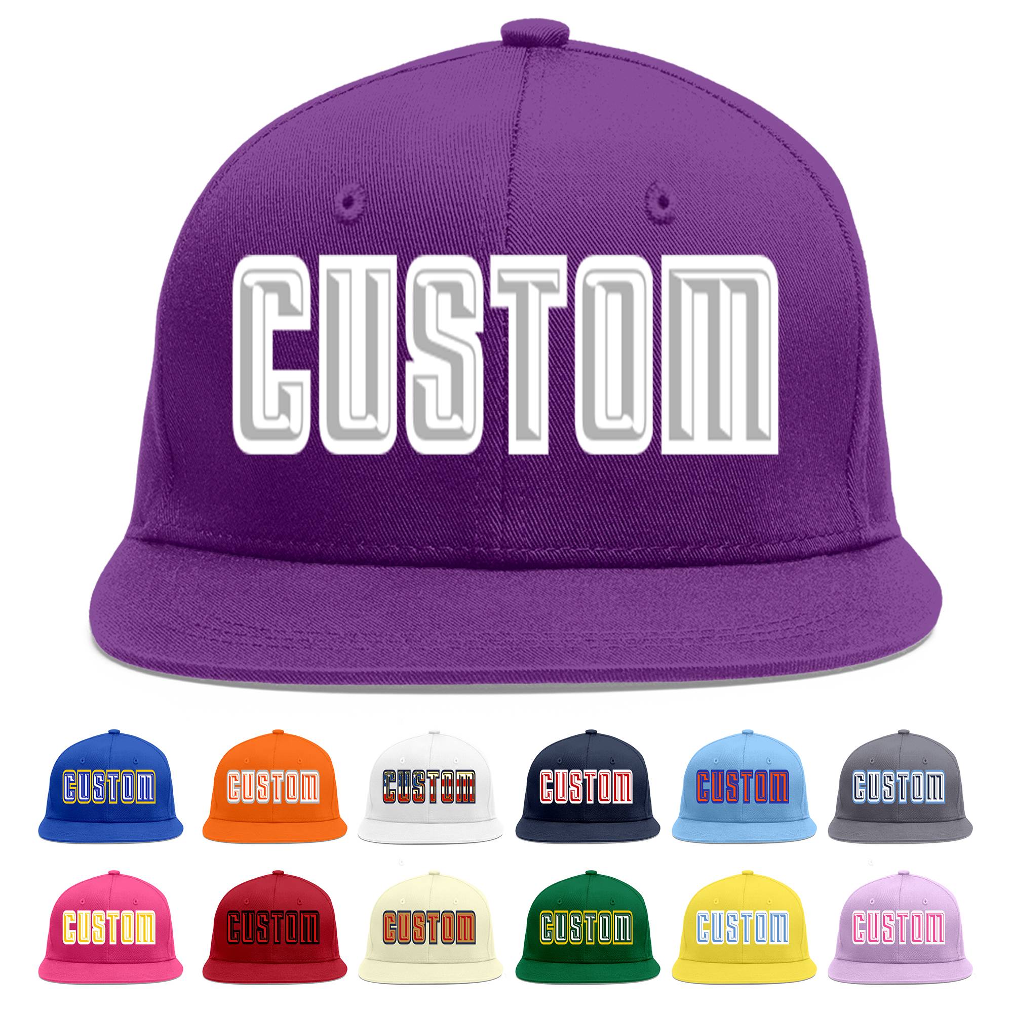 Casquette de baseball sport personnalisée violet gris-blanc à avant-toit plat