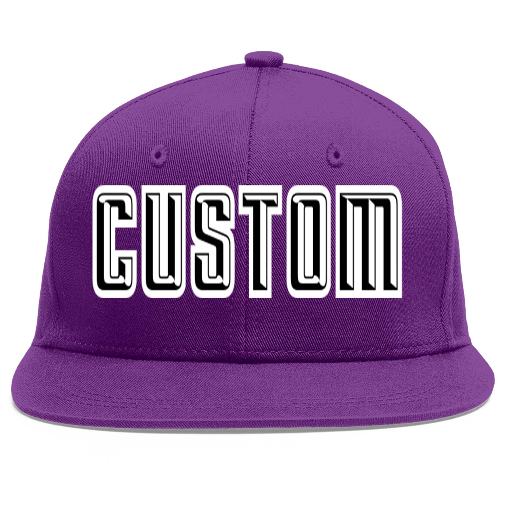 Casquette de baseball de sport personnalisée, violet, noir et blanc, avec avant-toit plat