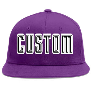 Custom Purple Black-White Flat Eaves Sport Baseball Cap