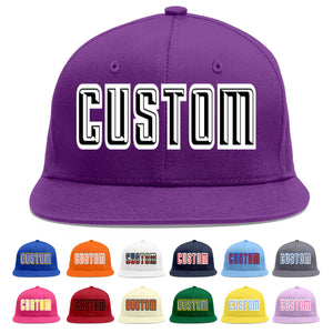 Custom Purple Black-White Flat Eaves Sport Baseball Cap