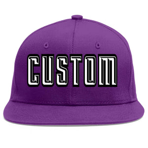 Custom Purple White-Black Flat Eaves Sport Baseball Cap