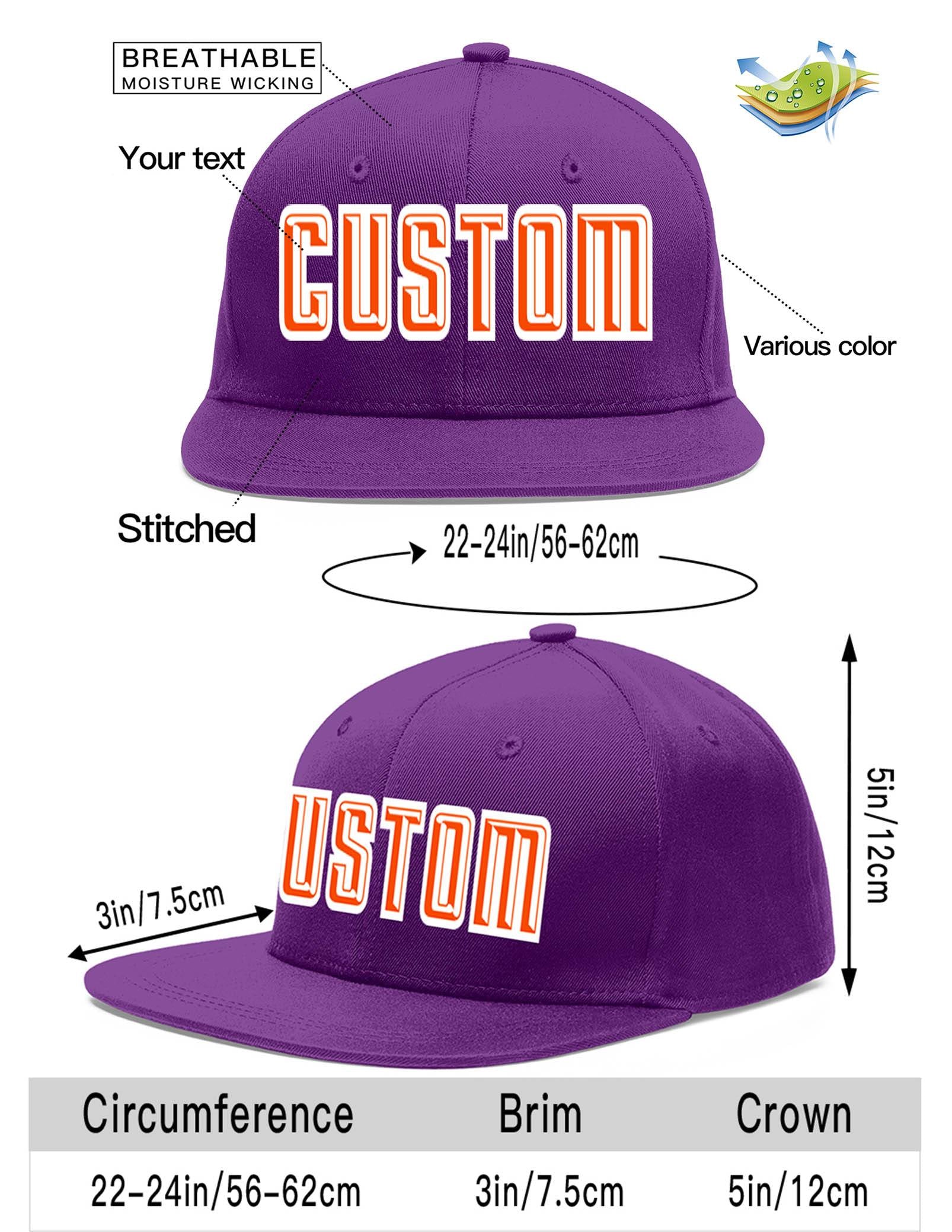 Casquette de baseball sport personnalisée violet orange-blanc plat Eaves