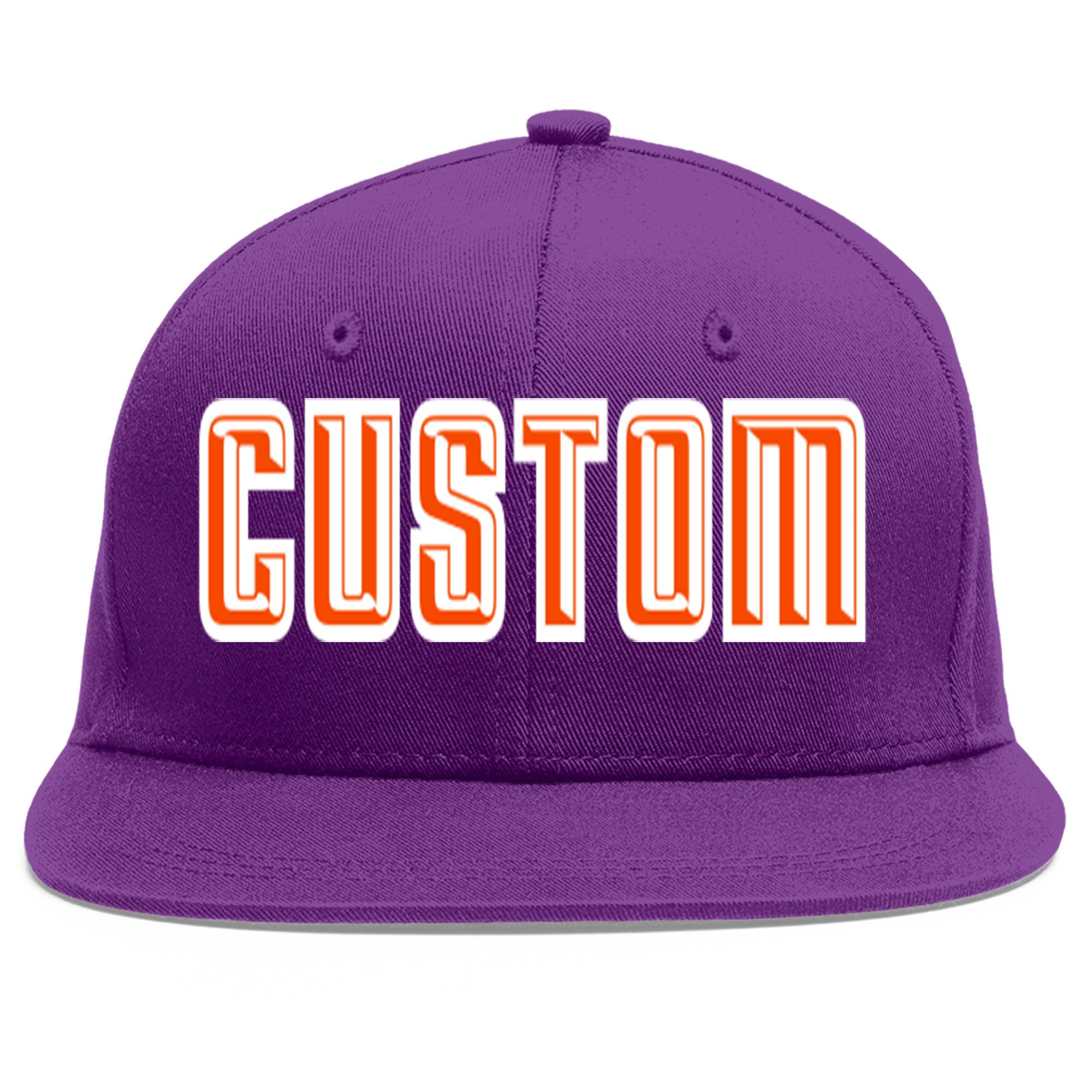 Casquette de baseball sport personnalisée violet orange-blanc plat Eaves