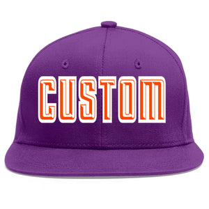 Custom Purple Orange-White Flat Eaves Sport Baseball Cap