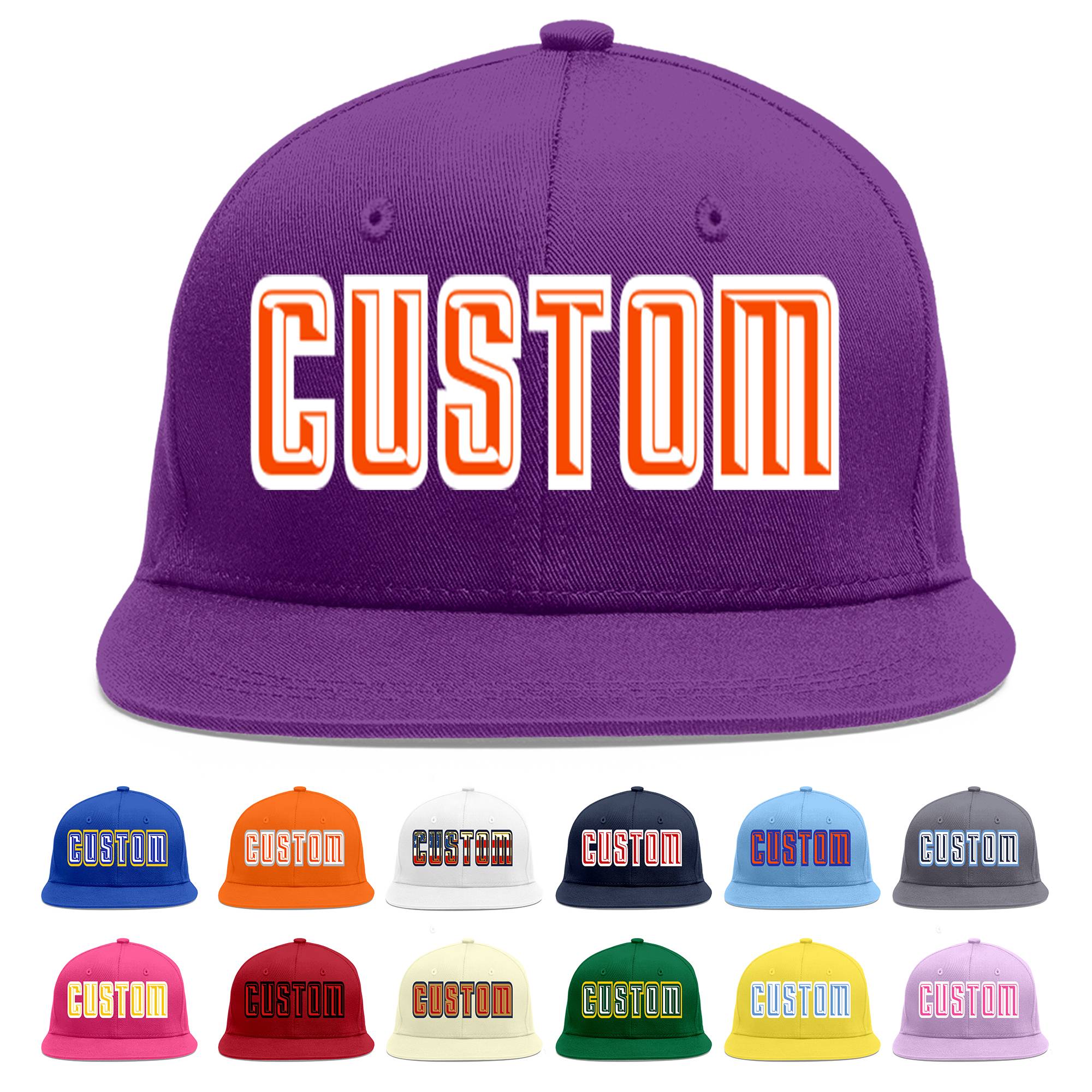 Casquette de baseball sport personnalisée violet orange-blanc plat Eaves