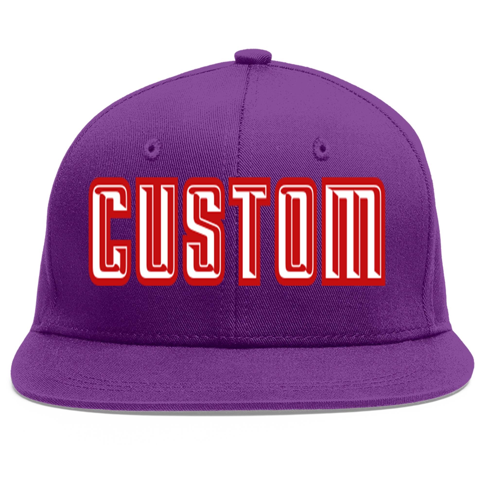 Casquette de baseball sport personnalisée violet blanc-rouge à avant-toit plat