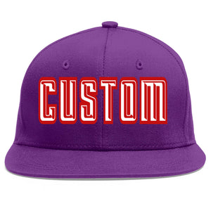 Custom Purple White-Red Flat Eaves Sport Baseball Cap