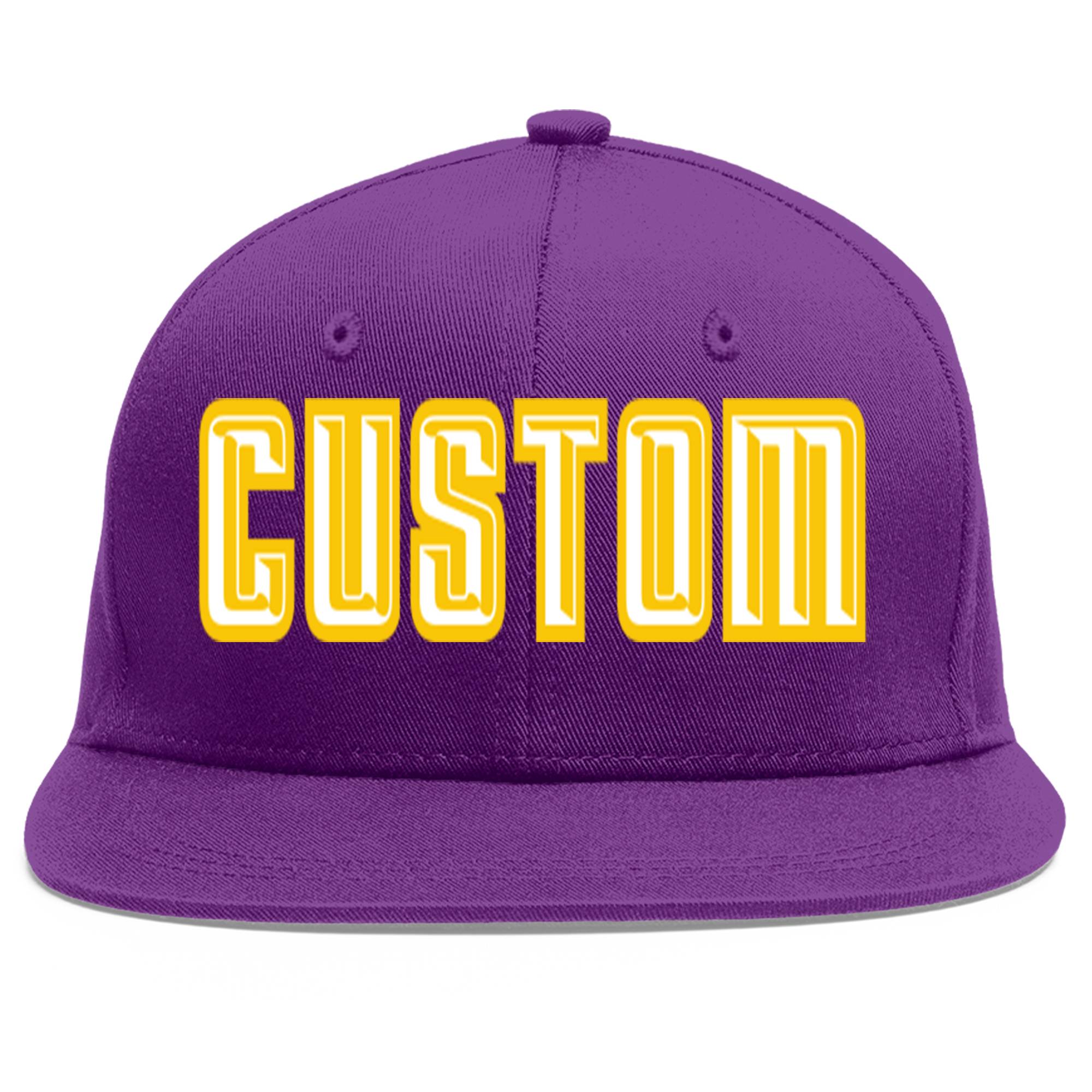 Casquette de baseball sport personnalisée violet blanc-or Flat Eaves