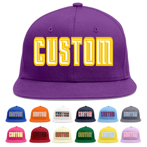 Casquette de baseball sport personnalisée violet blanc-or Flat Eaves