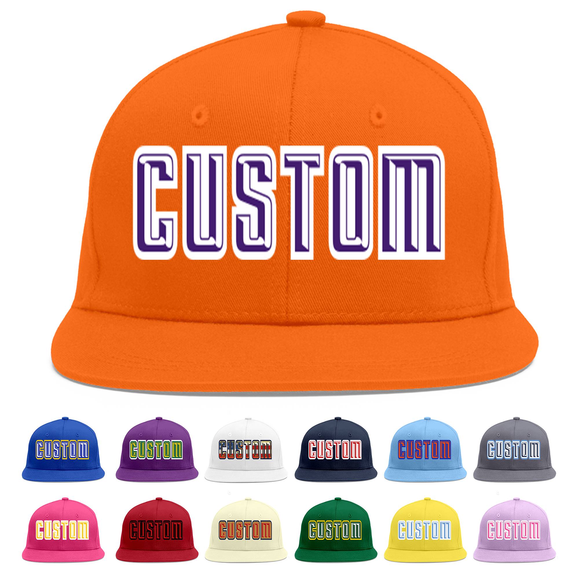 Custom Orange purple-White Flat Eaves Sport Baseball Cap