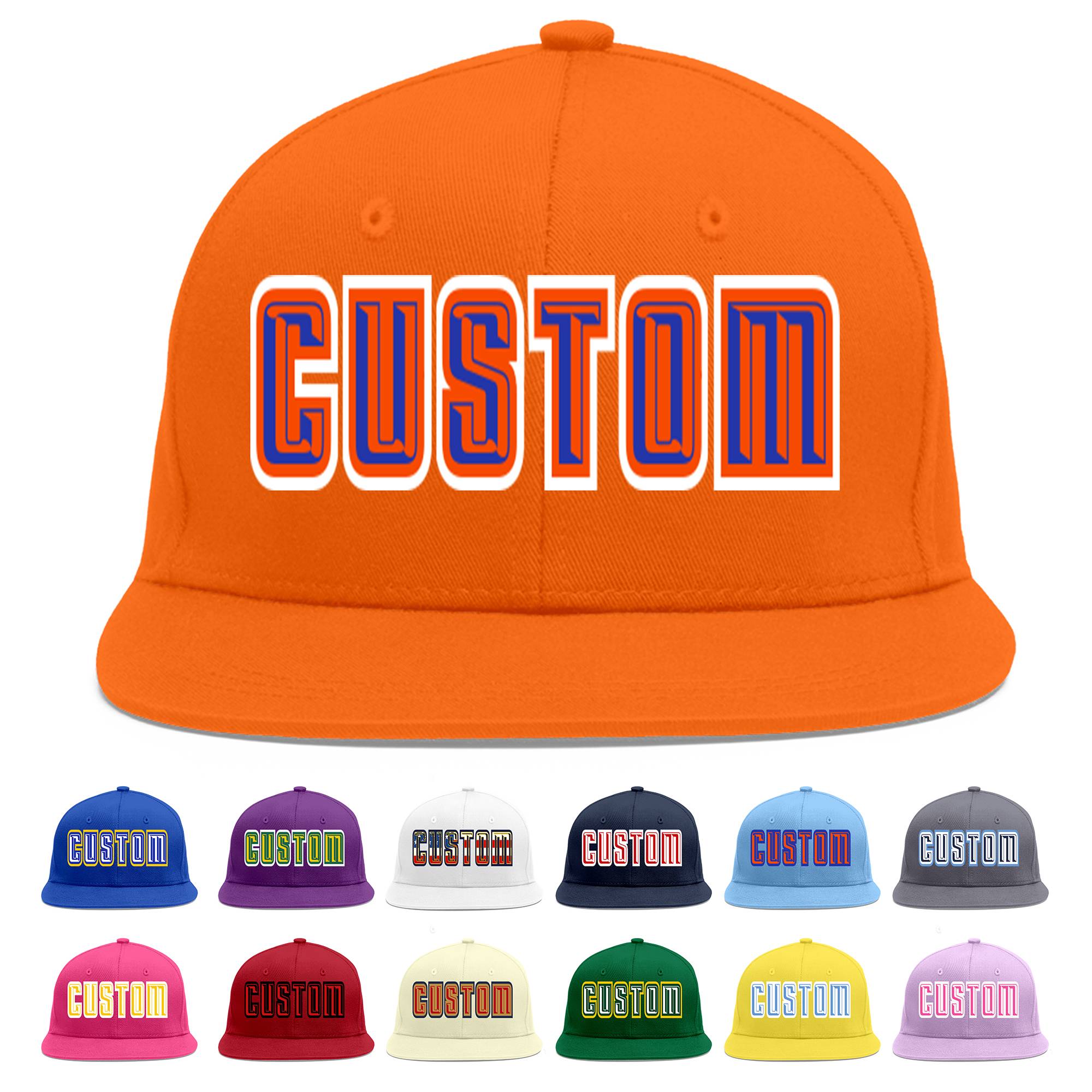 Custom Orange Royal-Orange Flat Eaves Sport Baseball Cap