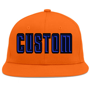 Custom Orange Royal-Black Flat Eaves Sport Baseball Cap