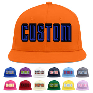 Custom Orange Royal-Black Flat Eaves Sport Baseball Cap