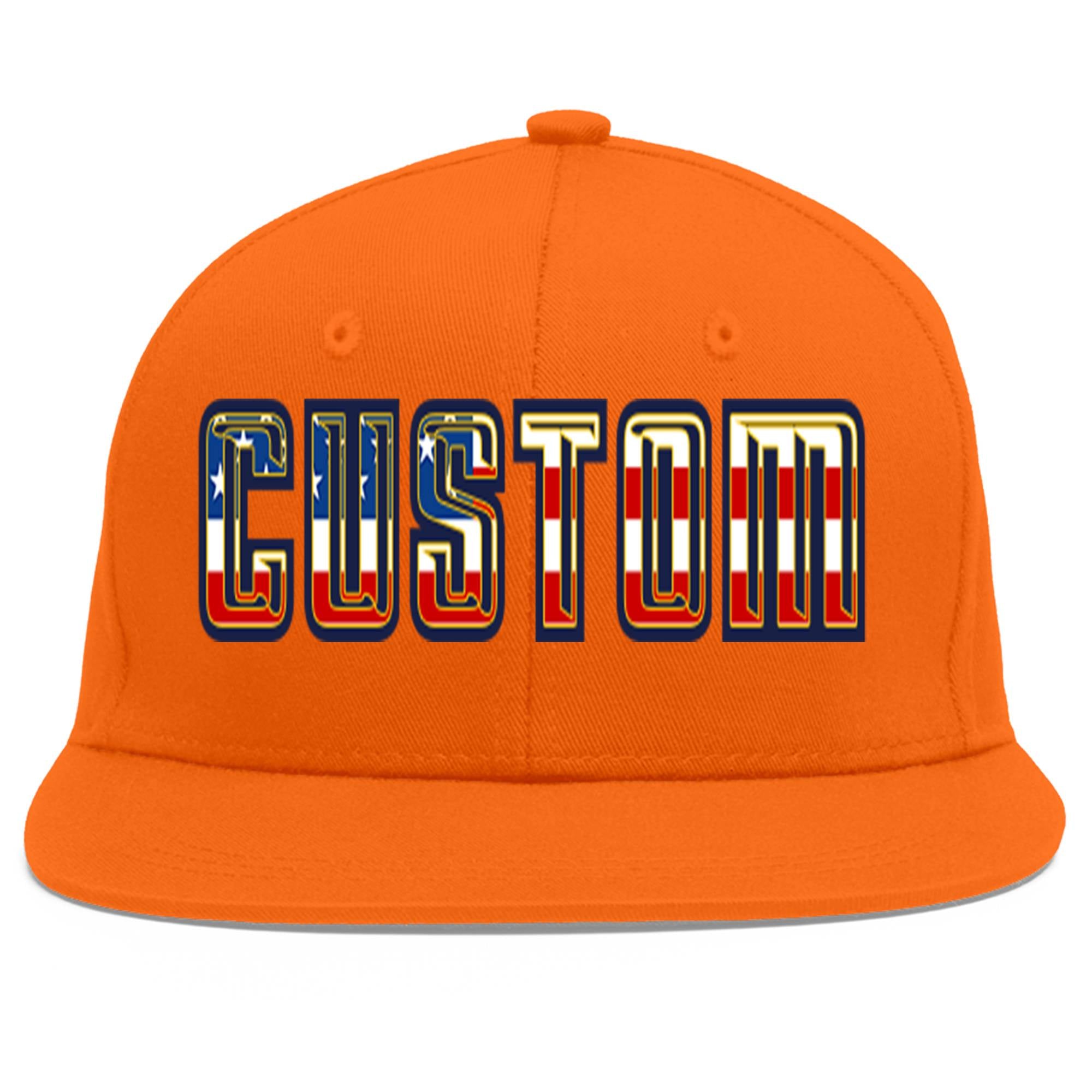 Custom Orange Vintage USA Flag-Gold Flat Eaves Sport Baseball Cap